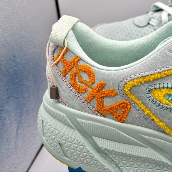 NWT Hoka Clifton Leather Embroidery UNISEX Shoes blue glass radiant yellow NEW - Picture 8 of 16